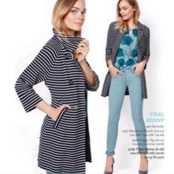 Cabi 5151 Maritime Navy Blue Stripe Knit Trench Jacket - Picture 2 of 11